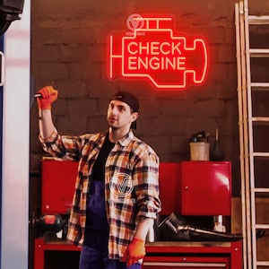 Check Engine Neon Sign, Personalized Garage Sign Custom Neon Sign Birthday Gift For Dad Workshop Sign, Gifts for car guys
