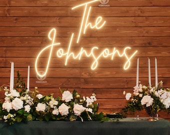 Custom Wedding Last Name Neon Sign, Wedding Family Name LED Neon Light Wedding Grass Wall Backdrop Decor Home Wall Decor, Anniversary Gift