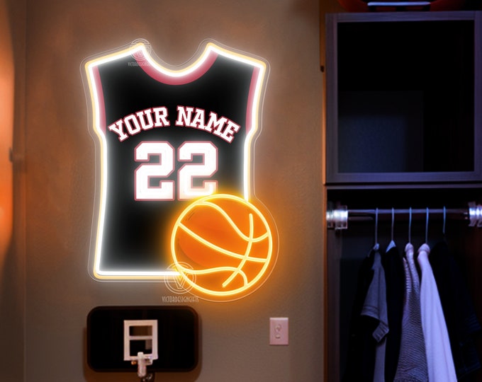 Custom Basketball Jersey Neon Sign, Custom Name Neon Sign for Kids, Personalized Basketball Neon Sign, Basketball Player Gifts for Kids/Him