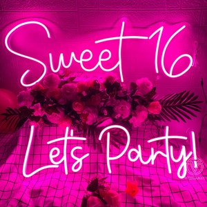 Let&#39;s Party Neon Sign, Sweet 16 Neon Sign, Home Party Sign, Custom Neon Sign, Led Light Sign, Party Decor, Room Wall Decor, Birthday Gifts