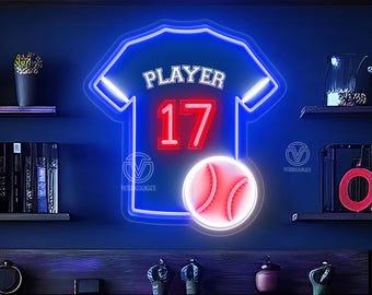 Letrero de neón personalizado para niños, letrero de neón con nombre de camiseta de béisbol personalizada, decoración para dormitorio infantil, regalos para niños, regalo para jugador de béisbol