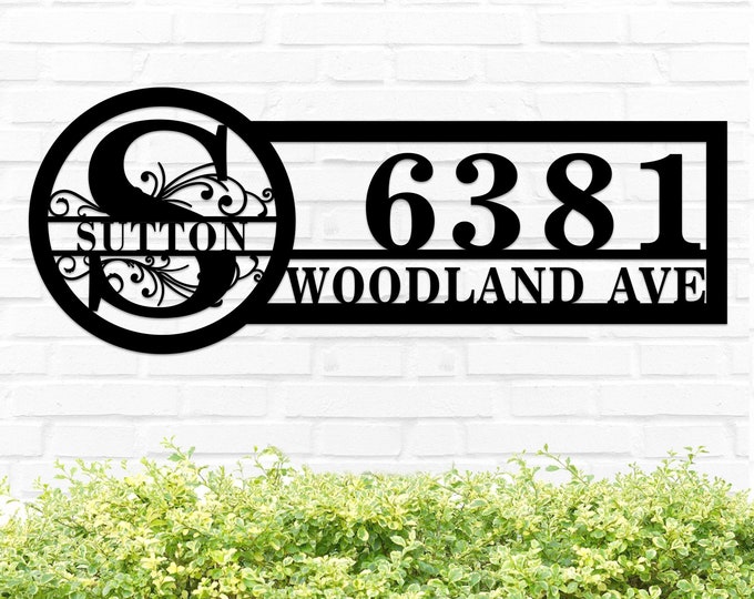 Metal Monogram House Number Sign with Street Name, Custom Metal Address Sign, Housewarming Gifts, Custom Street Address Sign, Address Plaque