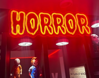 Enseigne néon de film d'horreur, enseigne au néon déco Halloween, décoration gothique, cadeau d'affichage de salle de cinéma pour les fans de décoration d'horreur, art mural gothique foncé