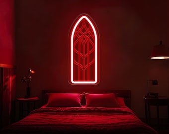 Gotisch neonbord op maat, gotische donkere kathedraal raambord, Halloween-neon, Halloween-decor, gotisch interieur, heksencadeaus, gothic kunst aan de muur