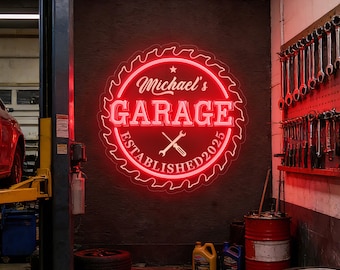 Benutzerdefinierte Garage Neon Schild, personalisierte LED Mann Höhle Dekor, Garage Neon Dekor, benutzerdefinierte Werkstatt Schild Name Neonlicht, Geschenke für ihn Papa Männer