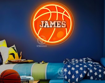 Custom Name Neon Sign for Kids, Basketball Neon Sign for Bedroom Custom LED Lights Kids Room Decor, Home Decor Christmas Gifts for Kids