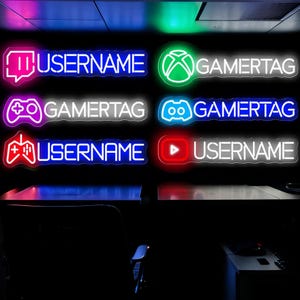 Letrero de neón con etiqueta de jugador personalizada, nombre de usuario personalizado, logotipo de juego personalizado, letrero de etiqueta de jugador, luz LED para juegos, regalo para esposo gamer, regalos para la cueva del hombre