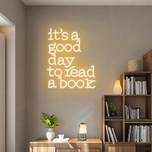 Letrero de neón "Es un buen día para leer un libro", letrero LED "Leer un libro", luces de neón para estudiar en casa, regalos para profesores, decoración del aula, decoración de pared de biblioteca