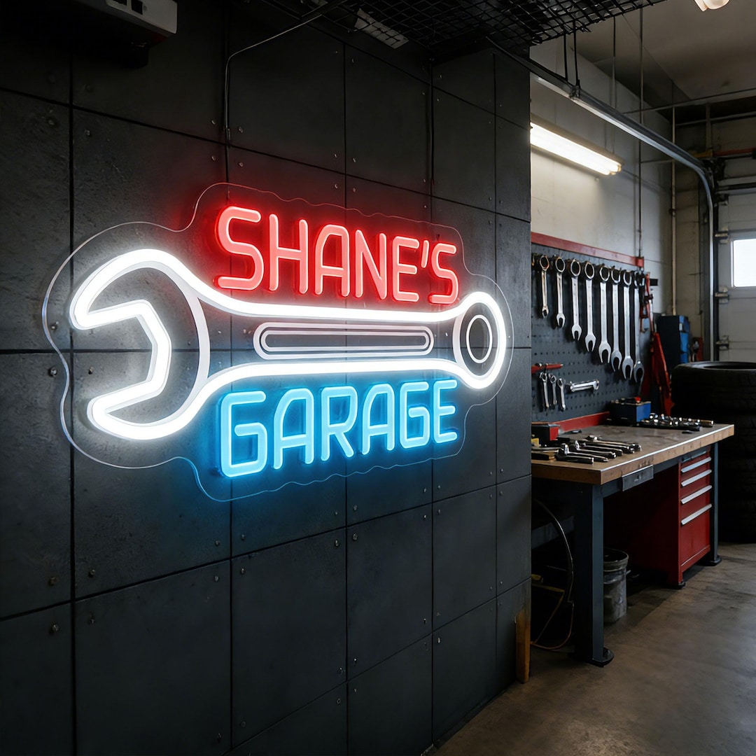 Custom LED Neon Garage Sign, Personalized Man Cave Light, Car Workshop ...
