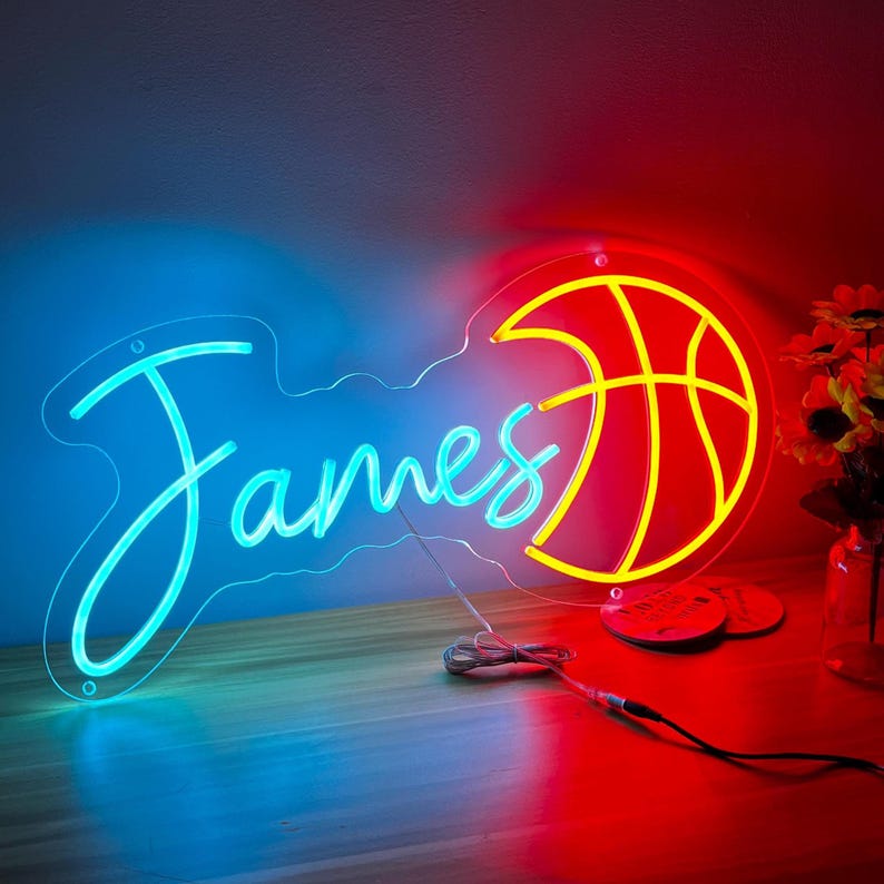 Custom Basketball Neon Sign, Custom Name Neon Sign for Kids, Dorm Wall Decor, Bedroom Neon Kids Room Decor LED, Basketball Sign Wall Decor image 11