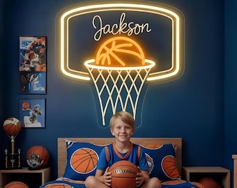 Custom Name Neon Sign For Kids, Basketball Neon Boy's Bedroom Nursery Home Wall Decor, Christmas Gifts for Kids/Him/ Her, Personalized Gifts