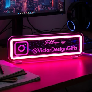 Social Media Sign Custom, Gamer Tag Name Tabletop Sign, Name Neon Sign, Username Tabletop Sign,Business Signage, Instagram, Facebook, Twitch
