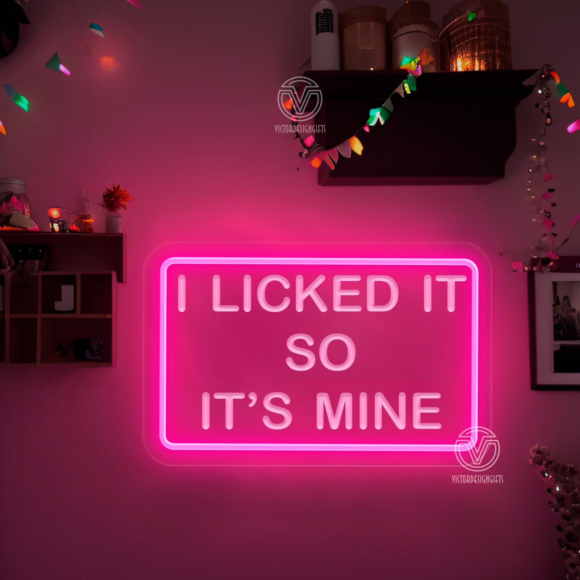 I Licked It So It's Mine Neon Sign, 3D Engrave Neon Sign, Restaurant Store Wall Decor Ice Cream Cafe Birthday Personalized Gift