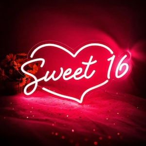 Letrero de neón personalizado para dulces 16, regalo de cumpleaños personalizado para adolescentes, idea de regalo para el 16.º cumpleaños, decoración de pared con luz LED para dormitorio, decoración para fiestas