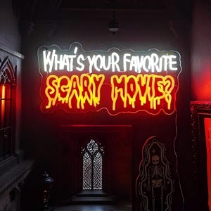 What&#39;s Your Favorite Scary Movies Neon Sign, Scary Movies Room, Gothic Decor, Horror Movies Gift, Horror Movie Theme Decor, Dark Art Decor