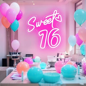 Letrero de neón personalizado para dulces 16, regalo de cumpleaños personalizado para adolescentes, idea de regalo para el 16.º cumpleaños, decoración de pared con luz LED para dormitorio, decoración para fiestas