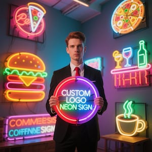 Letrero de neón personalizado con logotipo Letrero de neón acrílico UV Impresión UV Letrero de acrílico Decoración de pared personalizada Letrero comercial LED personalizado Letrero de neón Luz de logotipo personalizado
