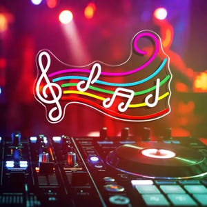 Letreiro de neon com notas musicais, letreiro para sala de música, letreiro de neon com música ao vivo, arte de parede com música, decoração para festa em estúdio musical com show ao vivo, presente para amantes da música
