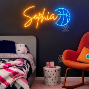 Custom Basketball Neon Sign, Custom Name Neon Sign for Kids, Dorm Wall Decor, Bedroom Neon Kids Room Decor LED, Basketball Sign Wall Decor image 14