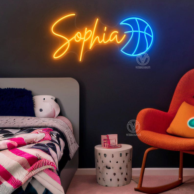 Custom Basketball Neon Sign, Custom Name Neon Sign for Kids, Dorm Wall Decor, Bedroom Neon Kids Room Decor LED, Basketball Sign Wall Decor image 14