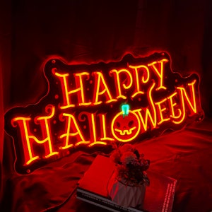 Placa de neon de Halloween, placa de neon BOO'D, placa de festa de Halloween, placa de Halloween, decoração de Halloween, placa de neon de abóbora, decoração de abóbora