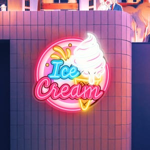 Ice Cream Neon Sign, Ice Cream Wall Art Neon Sign Light Business Logo, Ice Cream Open Shop Decor Wall Decor Restaurant Custom Neon Sign Logo