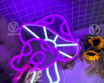 Custom Mushroom Cute Neon Sign, Wall Art & Game room Bedroom Living Room Decor Led Light Holiday Gift for Children Kids Girl LED Night Light