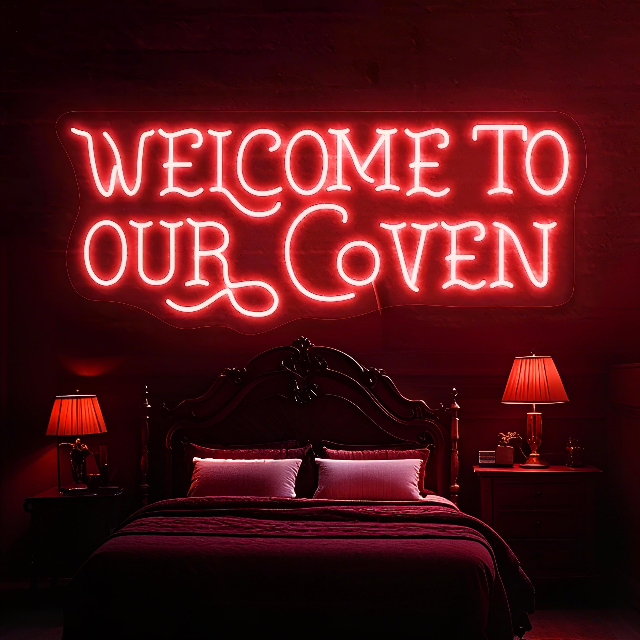 Welcome to our Coven Neon Sign, Gothic Neon Sign, Witchy Family Home Decor, Creepy Halloween Decor, Dark Gothic Decor, Satanic Witch Decor