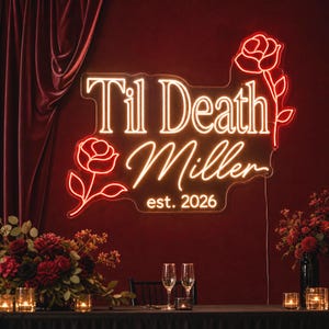 Til Death Neon Sign, Custom Gothic Wedding Light with Name, Gothic Halloween Backdrop for Spooky Reception Decor and Photo Wall Decor