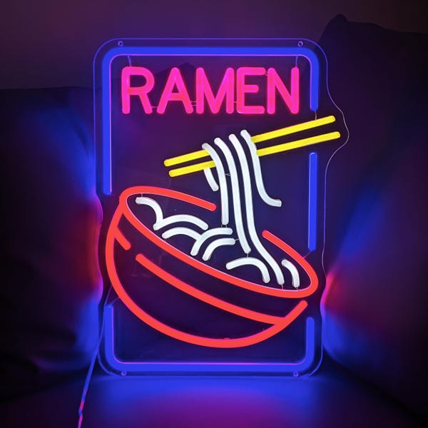 Insegna al neon Ramen, Insegna Ramen giapponese, Decorazione murale con cibo, Insegna LED personalizzata per attività di Ramen, Insegna al neon con ciotola di Ramen, Insegna Ramen anime giapponese
