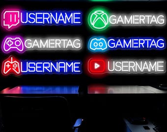 Tag al neon personalizzato per giocatori, insegna al neon con nome utente personalizzato, logo di gioco personalizzato, insegna al neon per giocatori, luce LED per giochi, regalo per marito giocatore, regali per lui