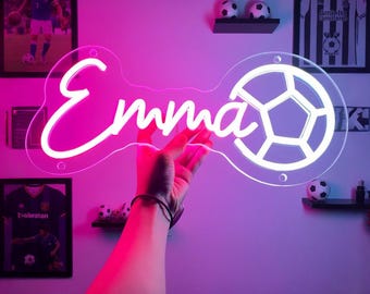 Custom Name Neon Sign For Kids, Soccer Neon Sign Custom Neon Sign Bedroom Decor, Football Kids Room Decor Gifts For Kids, Christmas Gifts