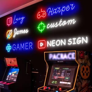 Placa de neon personalizada para gamer, placa de identificação para gamer, decoração para sala de jogos, arte de parede para jogos, luz de LED para jogos, presente para namorado, presente de dia dos pais para o pai