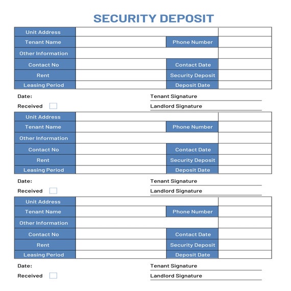 Simple Classicdesign Security Deposit Ledger Etsy