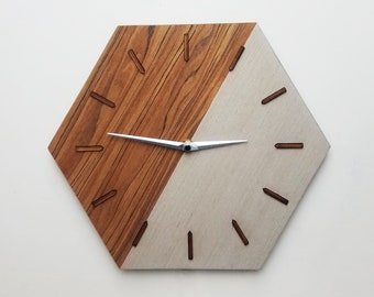 Wall clock modern, Wooden Hexagon wall clock, unique gifts, olive wood, new home gift, upcycled gifts