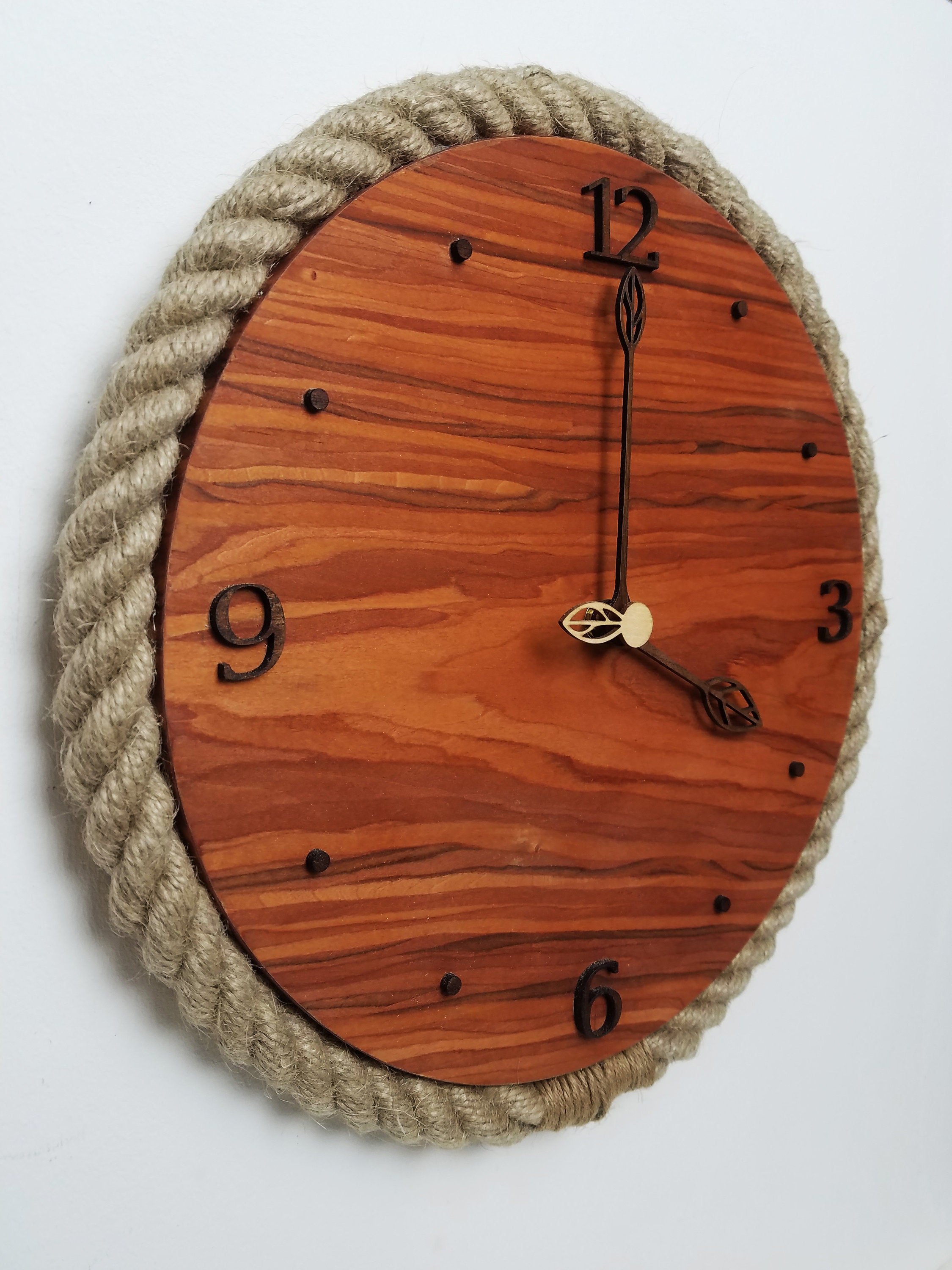 Wild apple wood and hessian rope wall clock Etsy