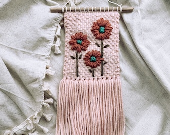 Botanical Handmade Woven Embroidery Wall Hanging Gift Art Home Decor Boho Style