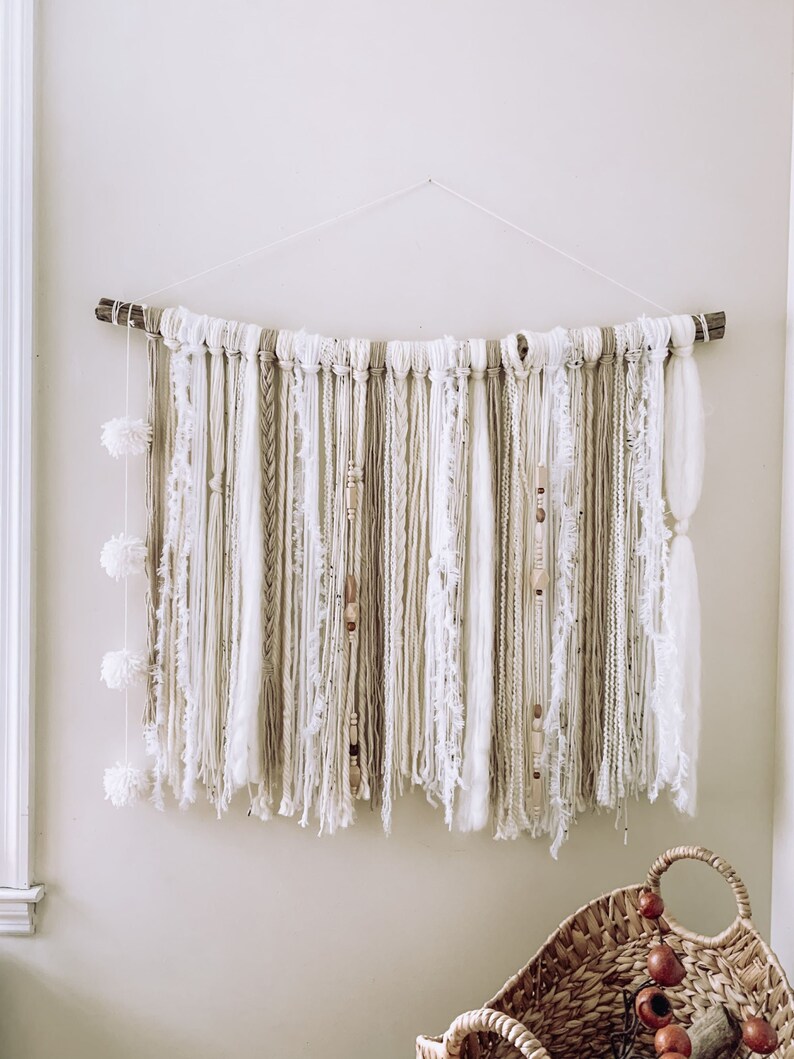 Image showcasing Macrame Textured Yarn Wall Hanging Decor Bohemian Style - Etsy