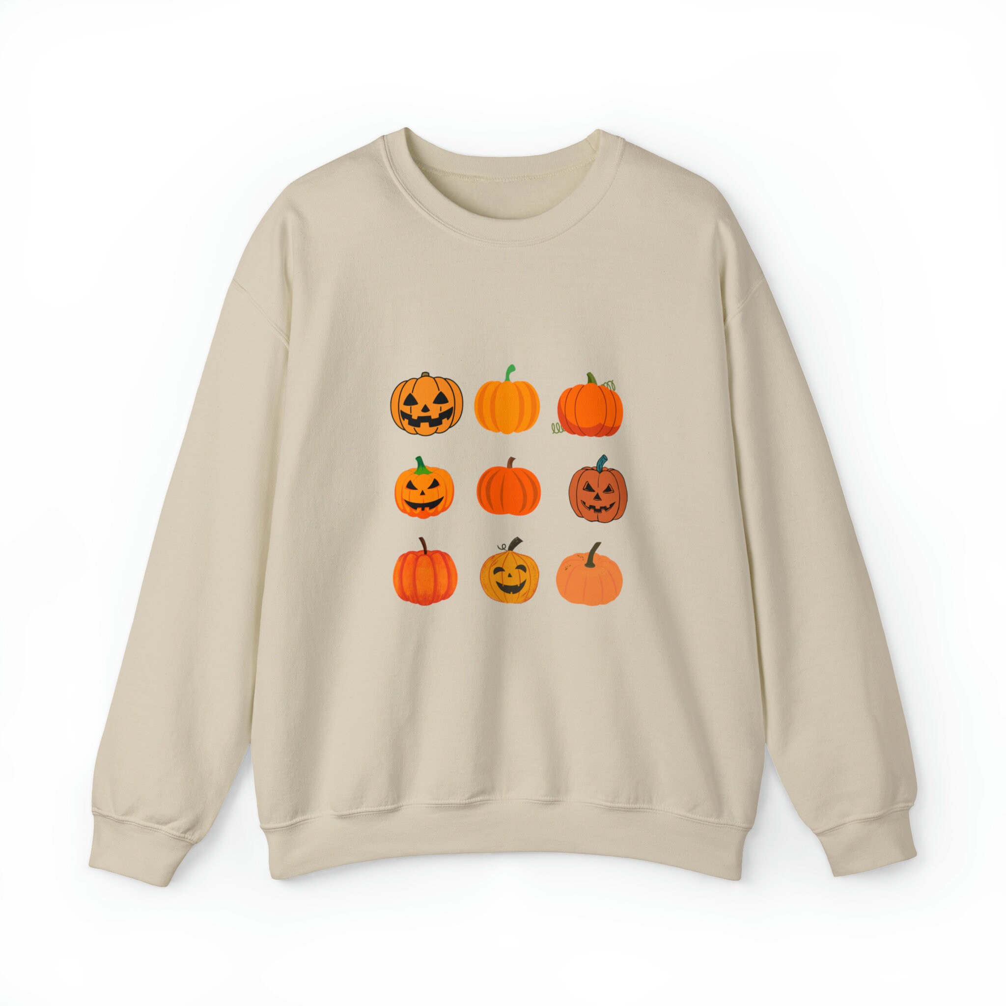 Discover Halloween Pumpkin Crewneck Sweatshirt - Fall Clothing - Art - Orange Pumpkins - Autumn Winter Clothes Long Sleeve