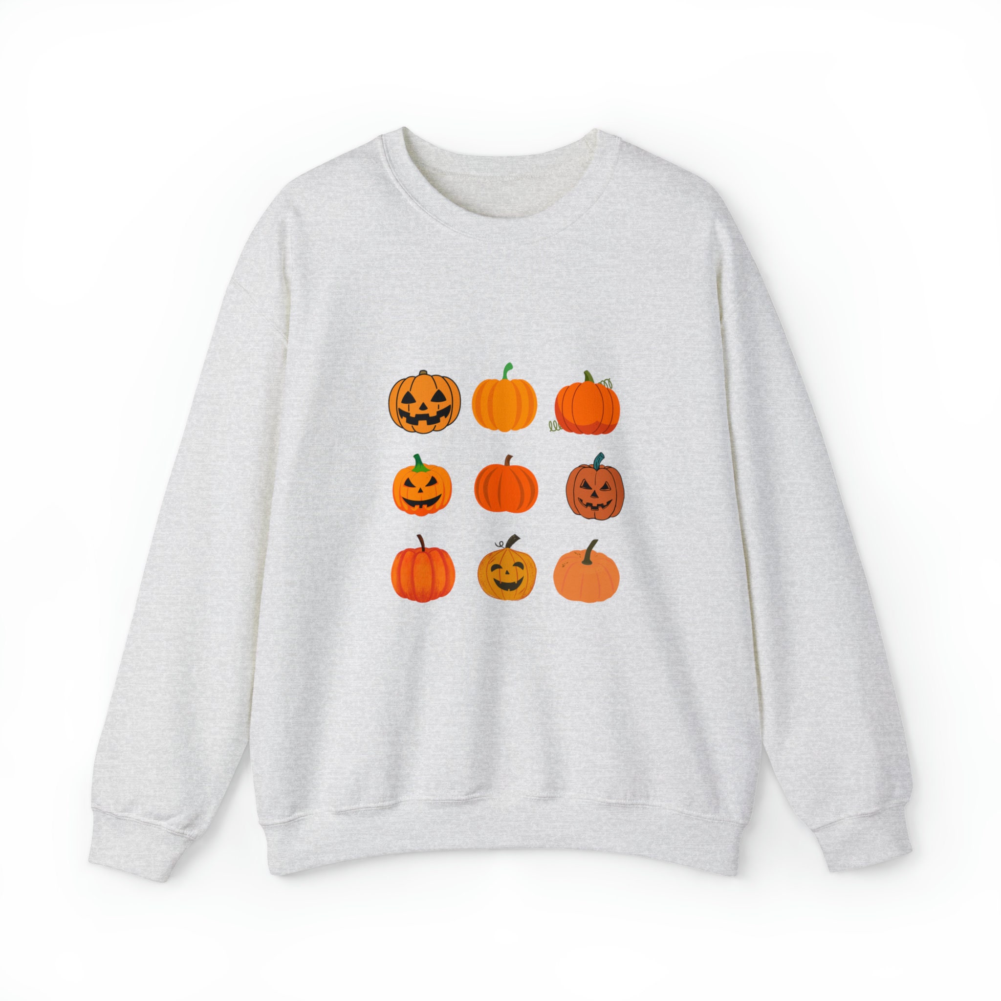 Discover Halloween Pumpkin Crewneck Sweatshirt - Fall Clothing - Art - Orange Pumpkins - Autumn Winter Clothes Long Sleeve