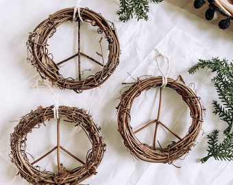 Peace Sign Christmas Ornament - Wreath - Neutral - Hippie Boho Style - Xmas Tree Decor - Hippie & Fringe