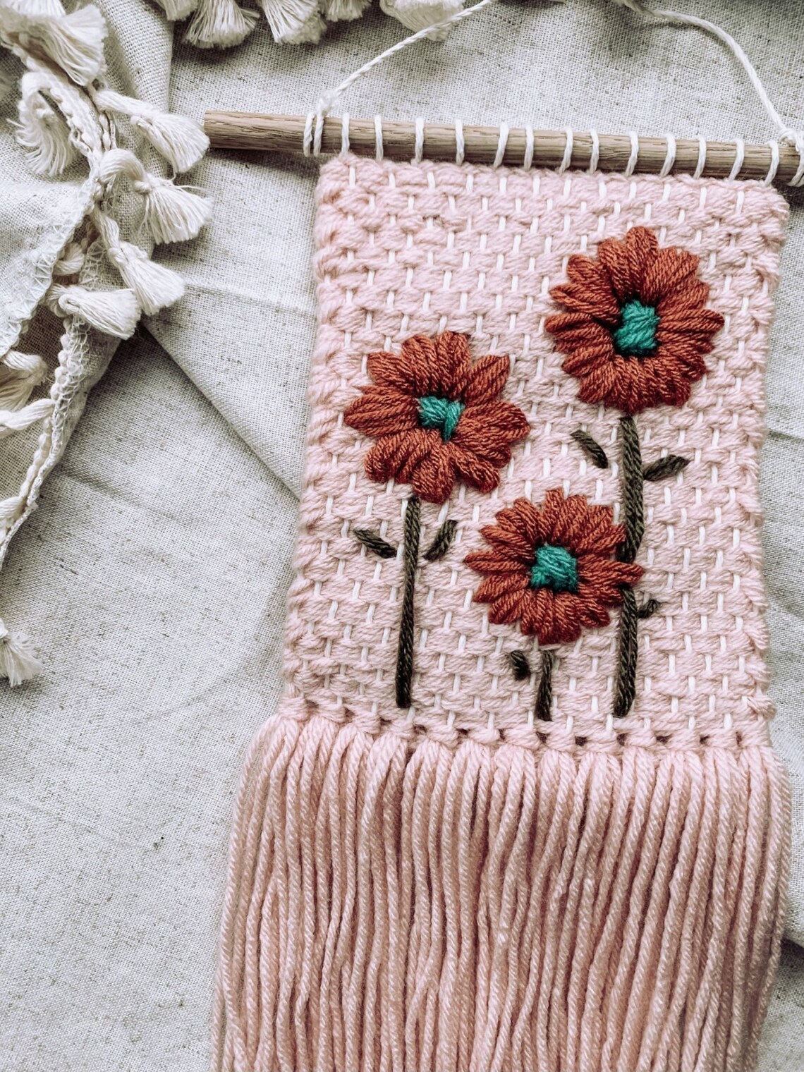 Botanical Handmade Woven Embroidery Wall Hanging Gift Art Home Decor ...