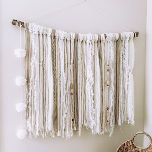 Macrame Textured Yarn Wall Hanging Decor - Bohemian Style - Neutral Color - Art - Handmade - Hippie & Fringe