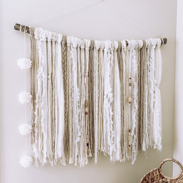 Macrame Textured Yarn Wall Hanging Decor - Bohemian Style - Neutral Color - Art - Handmade - Hippie & Fringe