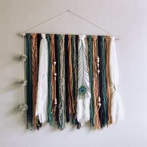 Macrame Textured Handmade Wall Hanging Decor - Peacock Inspired - Boho Hippie Cottagecore Style - Living Room - Bedroom - Hippie & Fringe