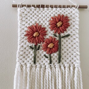 Daisy Woven Wall Hanging Embroidery Decor Handmade Fiber Art Boho ...