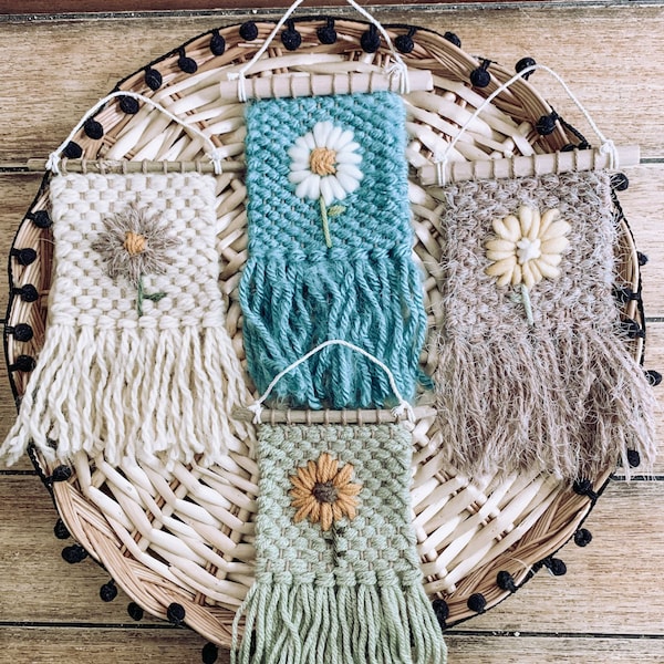 Flower Mini Woven/Embroidered Wall Hanging - Boho Style - Gift (made to order)
