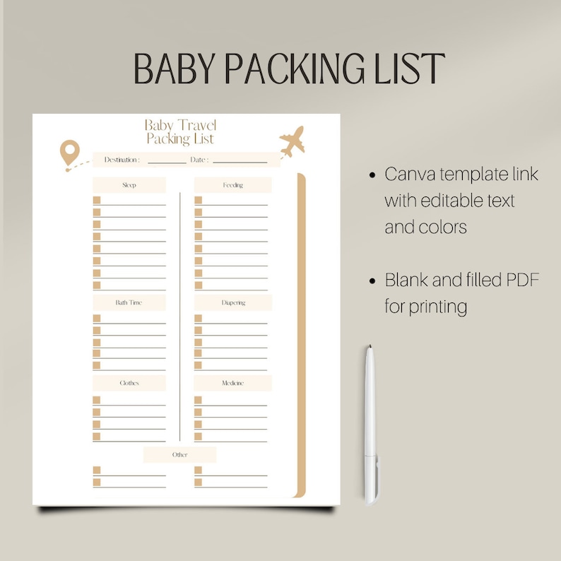 Editable Baby Travel Packing List Template Canva Template Blank PDF