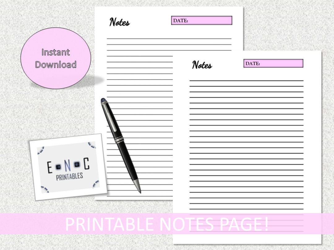 Printable Notes Pages | PDF, Printable Lined Notes, Downloadable Print ...