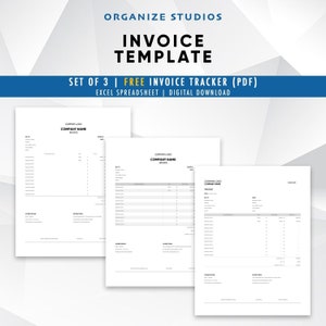Minimalist Invoice Template (Set Of 3), Excel Spreadsheet Template, Business Invoice, Editable Billing Form, Digital Download